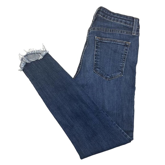 JUST BLACK DENIM Womens Sz 25 Fringe Hem Dark Wash Denim Whiskered Skinny Jeans - Picture 3 of 8